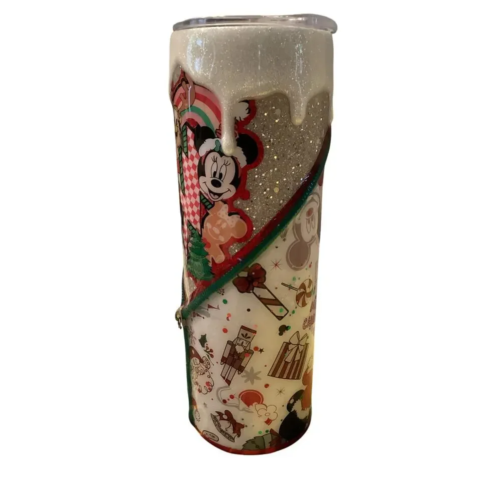 Disney Inspired Custom Mickey and Friends Christmas Holiday Snow Tree Tumbler